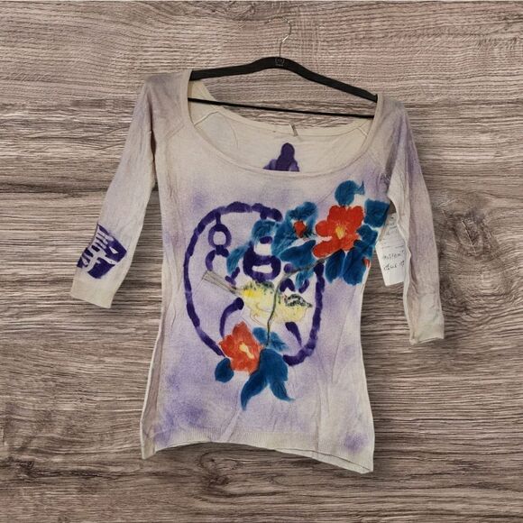 GOA Hand Painted Cashmere Silk Bird Shirt - Picture 1 of 7